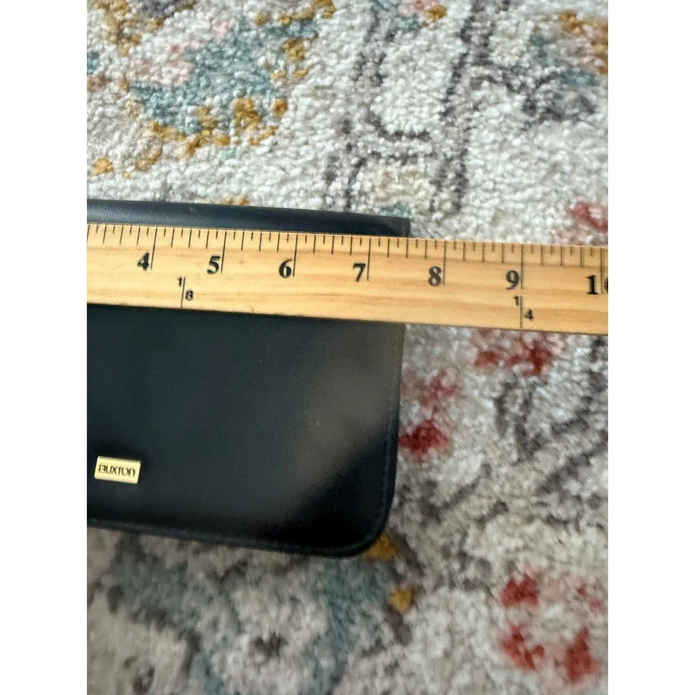 Buxton Black Leather Organizer Clutch Wallet with Mirror and‎ Gold Hardware